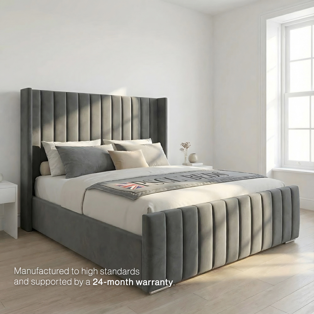 Milan wingback bed dimensions: 122 cm headboard, 50 cm footboard, frame width and length for every size