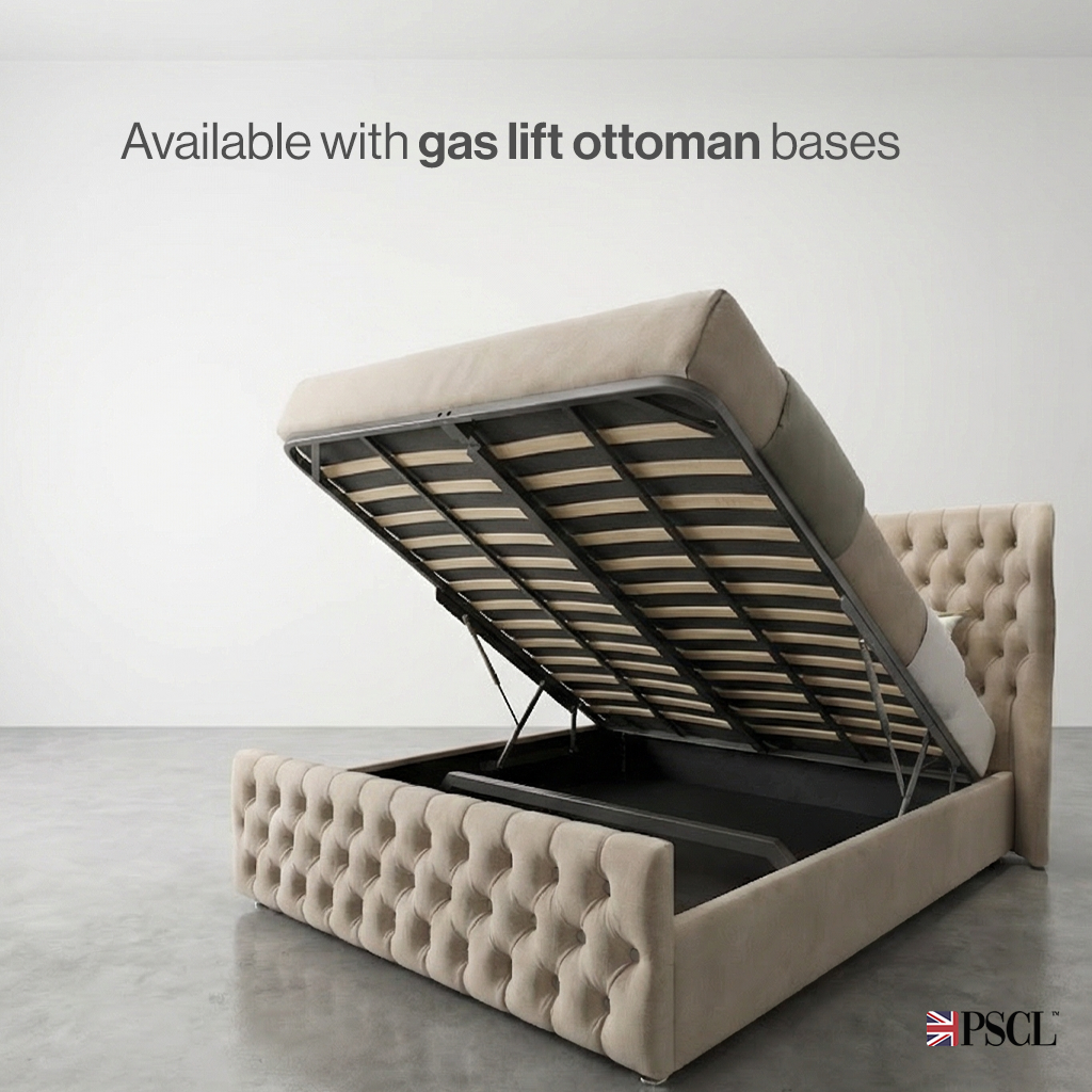 Kendal bed with slatted gas-lift ottoman base open