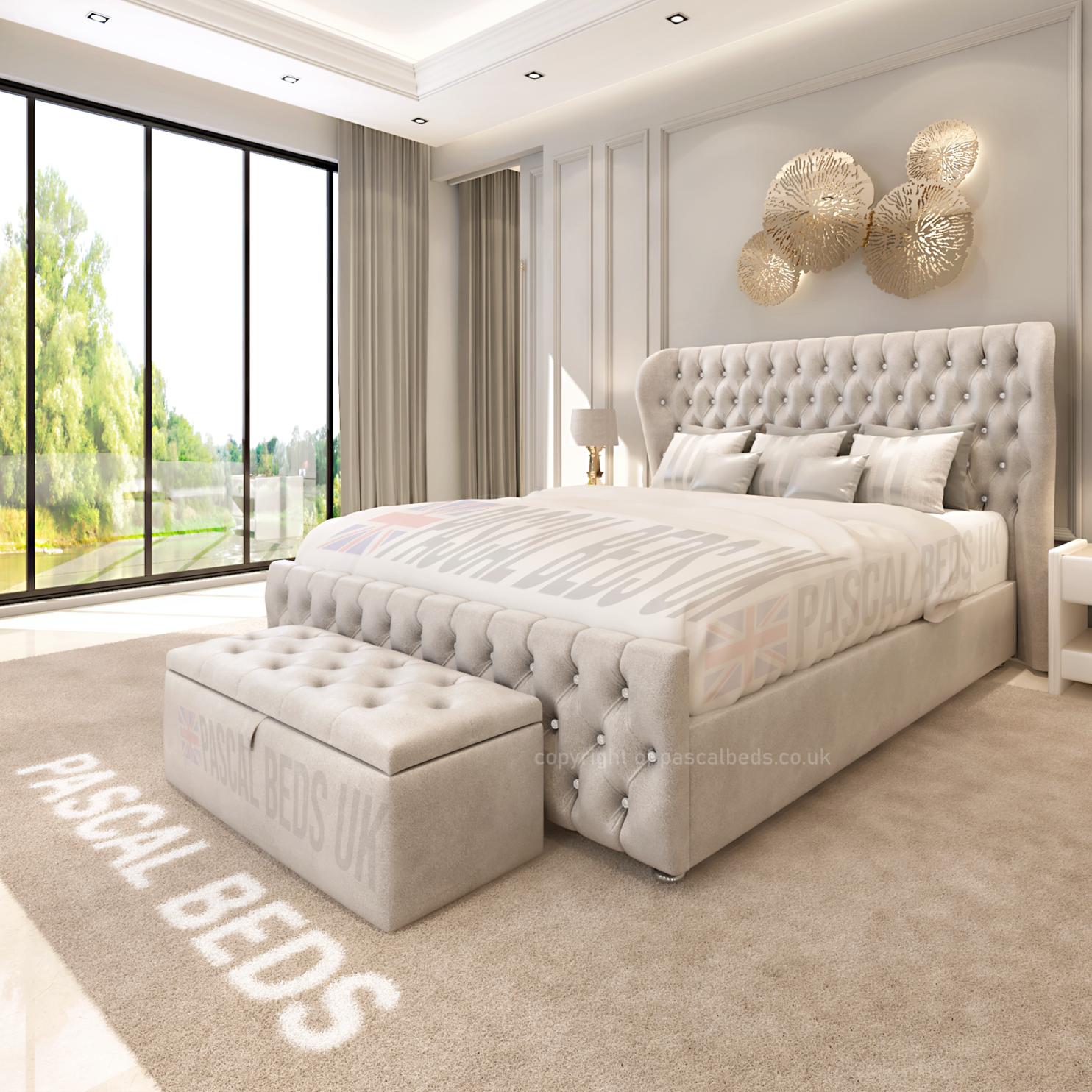 Kendal Butterfly Wingback Bed in Plush Cream with deep-buttoned headboard and curved wings