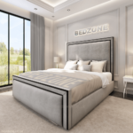 2026 Ibiza Linear Upholstered Bed with Black Lining