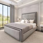2026 Ibiza Linear Upholstered Bed with Black Lining