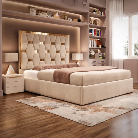 Golden Pyramid Bed with Optional Ottoman Storage