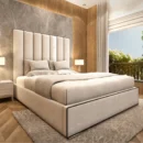 Osaka Linear Upholstered Bed with Black Lining