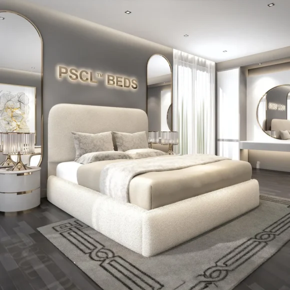 Hawaii Cream Bouclé Bed with optional ottoman storage-