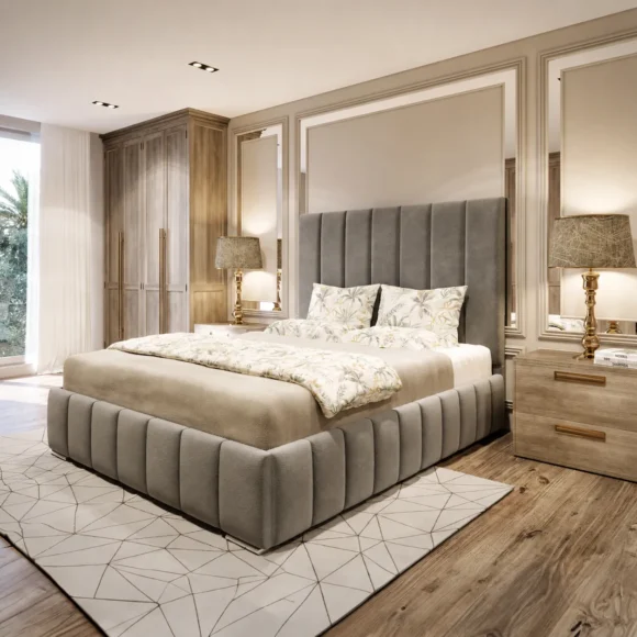 Madrid Bed frame with Lines (Optional Ottoman Storage)