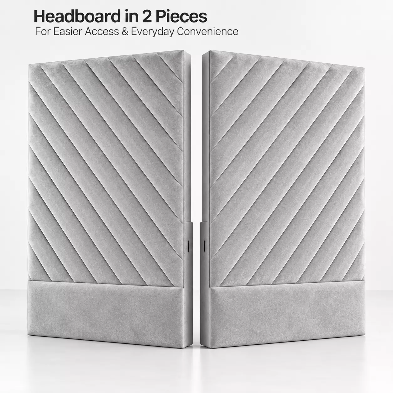 Silver Fern two-piece split headboard showing how the sections join