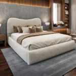 2026 Moon Cream Bouclé bed with optional ottoman storage