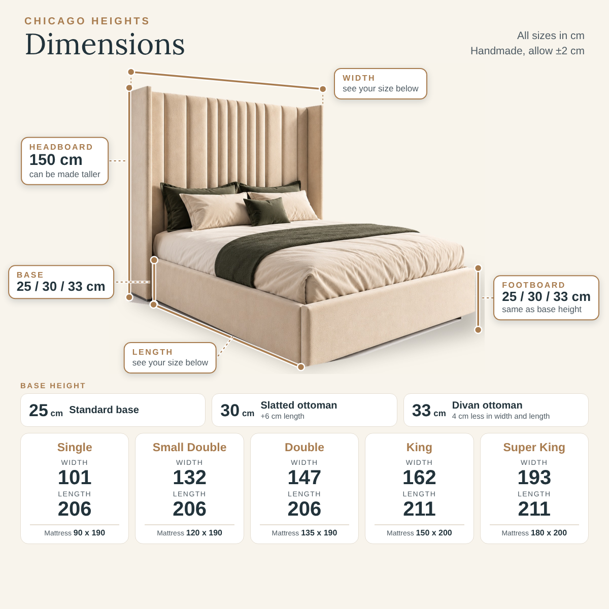 Chicago Heights bed headboard height and the option to make it taller