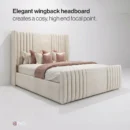 Elegant wingback headboard creates a cosy, high end focal point.