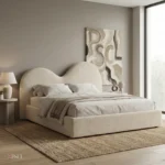 2026 Teddy-Wave Cream Bed Frame with Optional Ottoman Storage