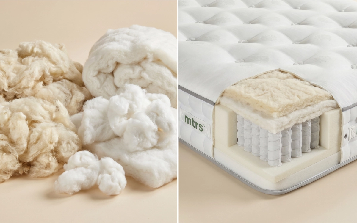 Natural wool and cotton mattress fillings used in Shire Beds mattresses sold by PSCL Beds