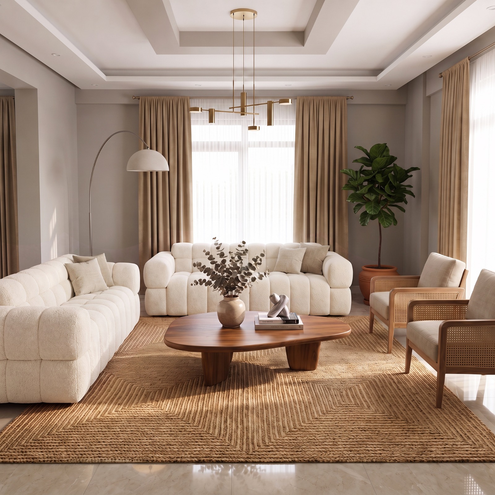 PSCL Teddy-Cubex boucle sofa side profile showing low wide arms