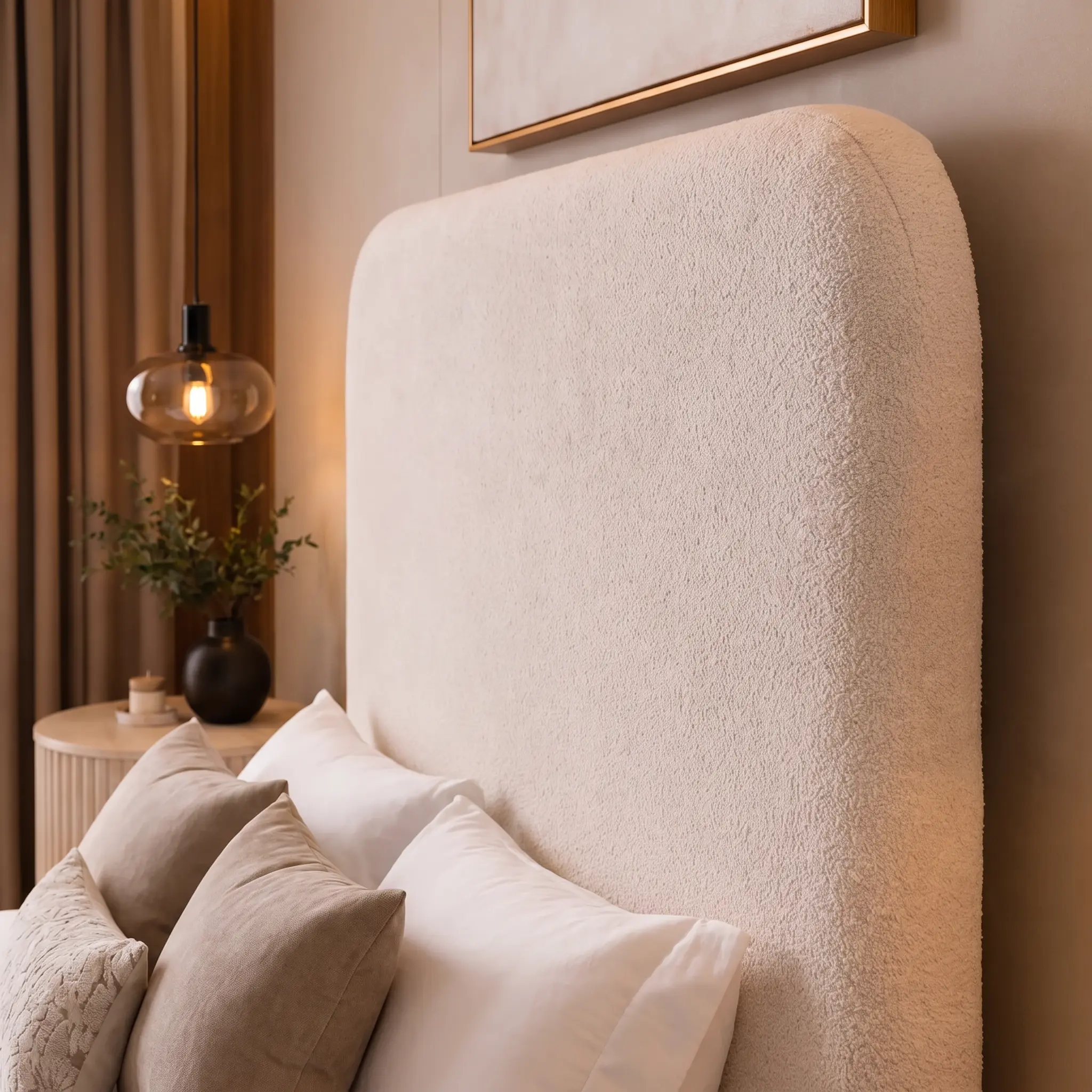 Close up of the cream Teddy Bouclé fabric on the Hawaii divan bed