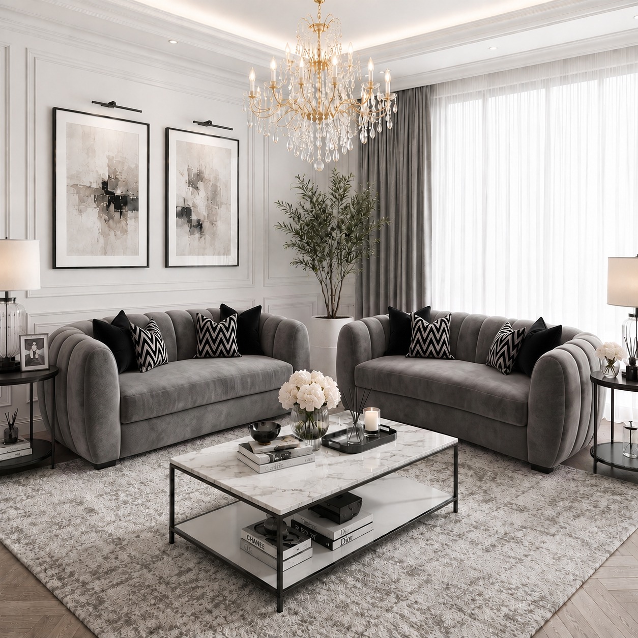 Deep cushions and curved frame of the PSCL Linear Curved 3 seater handmade sofa