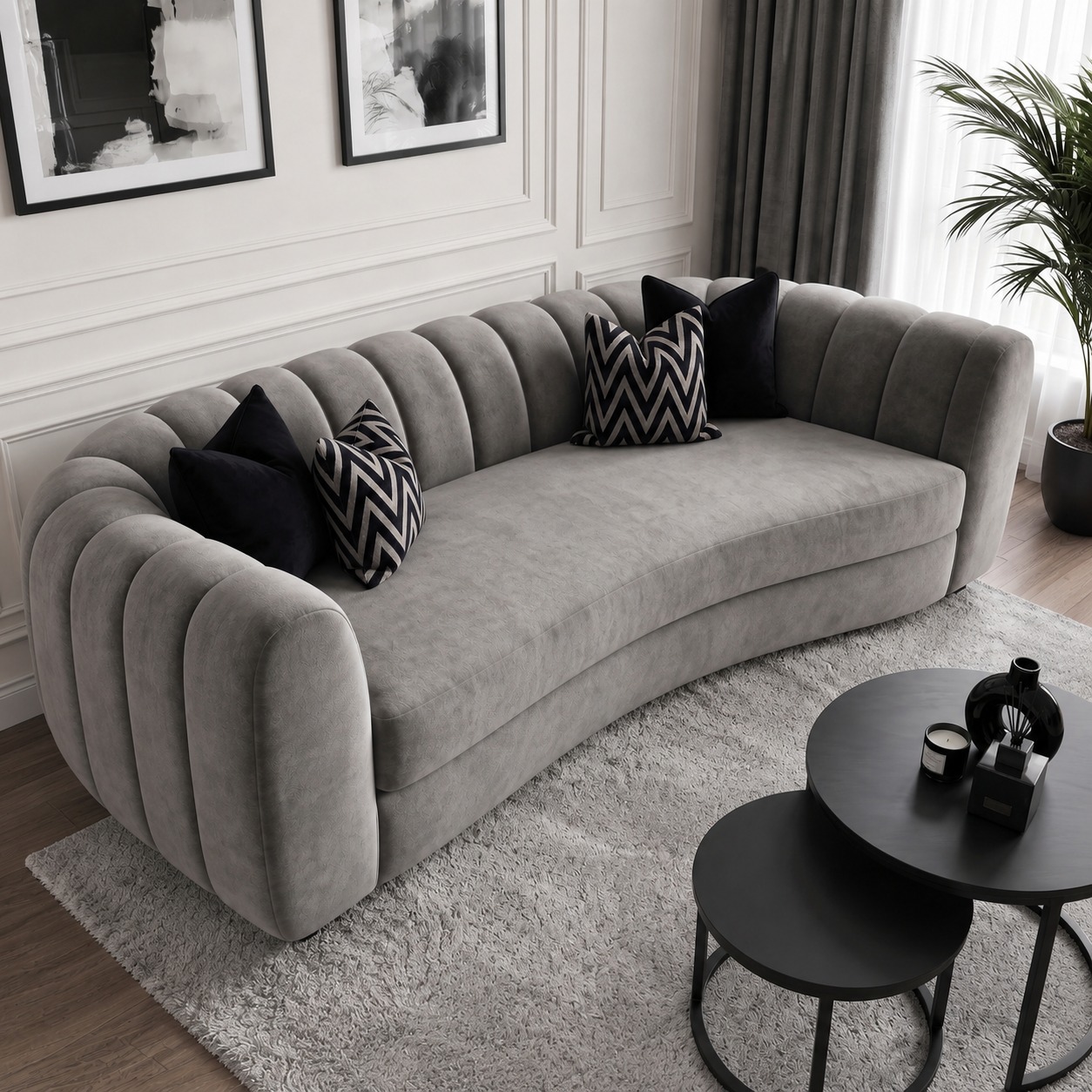 Handmade upholstery detail on the PSCL Linear Curved sofa made in the UK