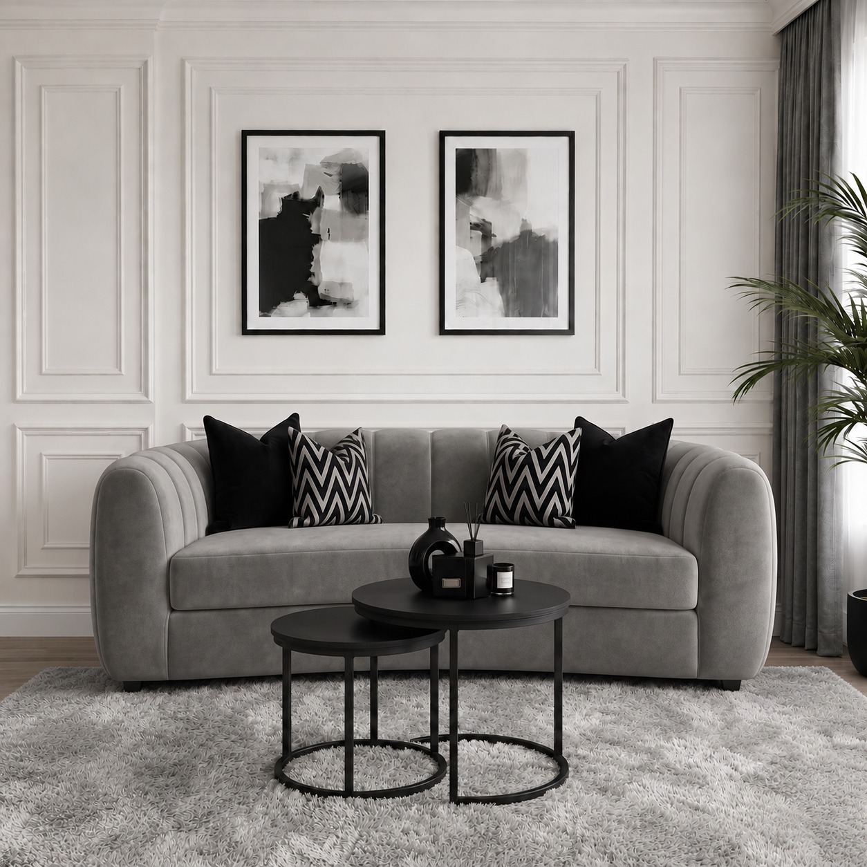 Linear Curved 3 seater handmade sofa in a modern living room