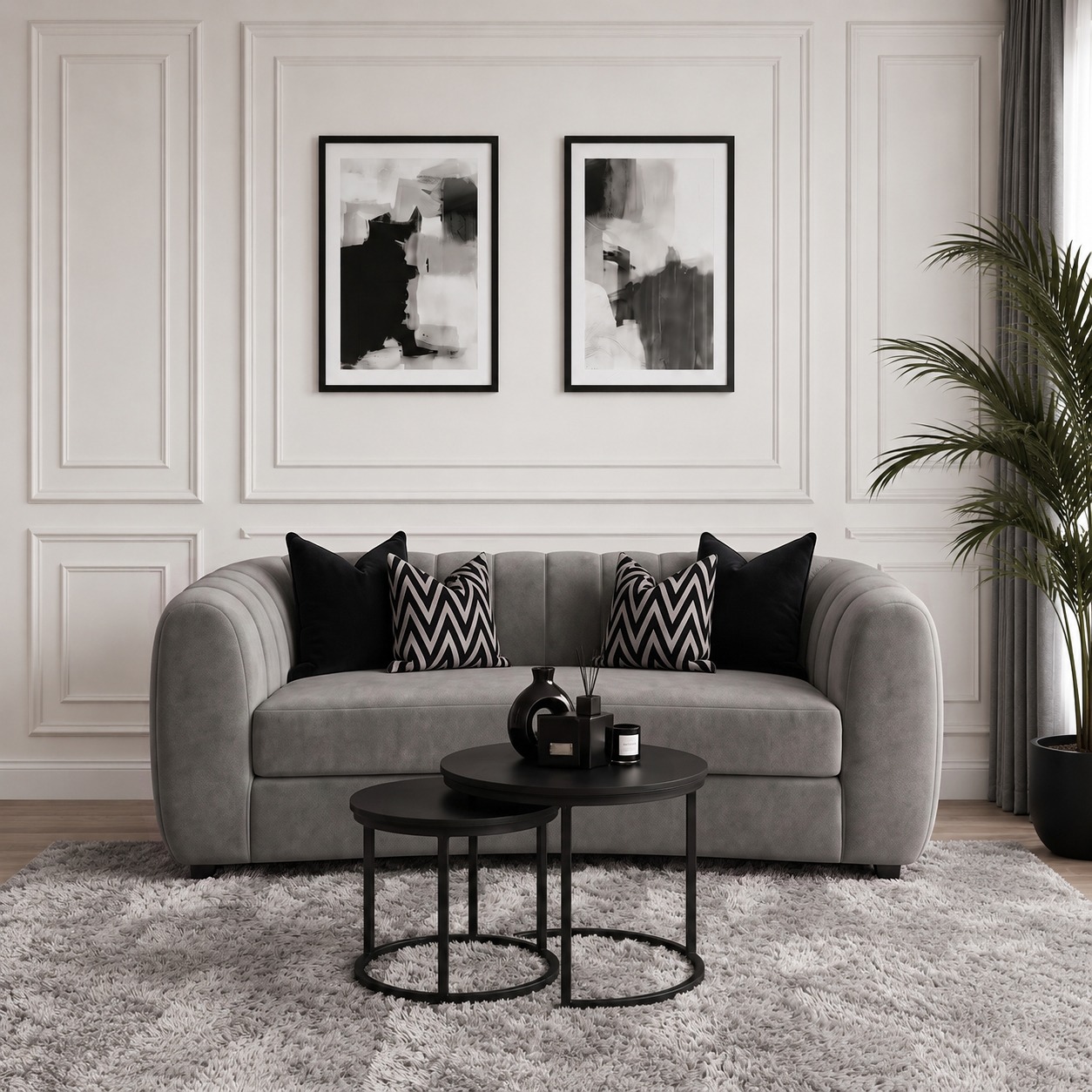 Linear Curved 2 seater handmade sofa in a textured weave fabric