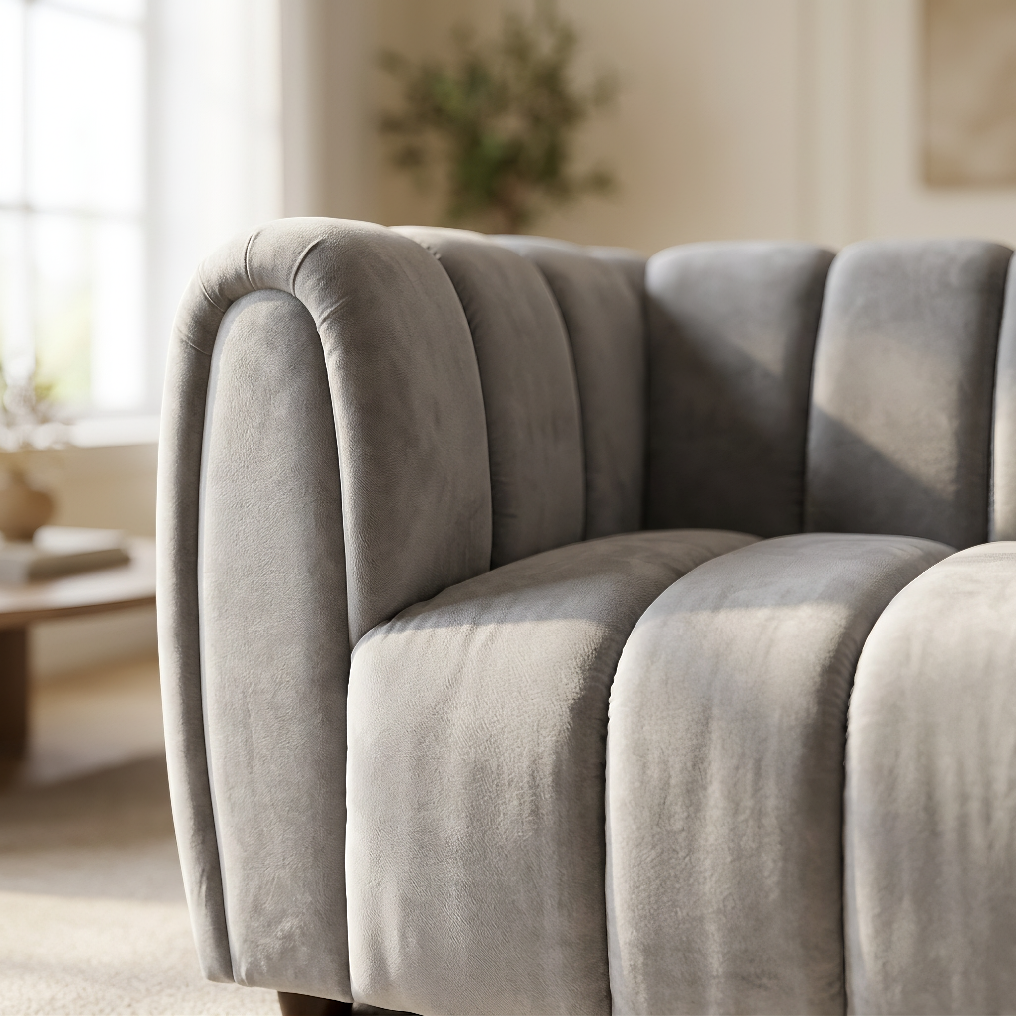 Deep seat cushions and clean frame of the PSCL Athens handmade sofa