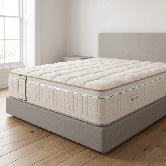 MTRS Hybrid Dynamics 2000 firm mattress on a grey divan base in a light bedroom